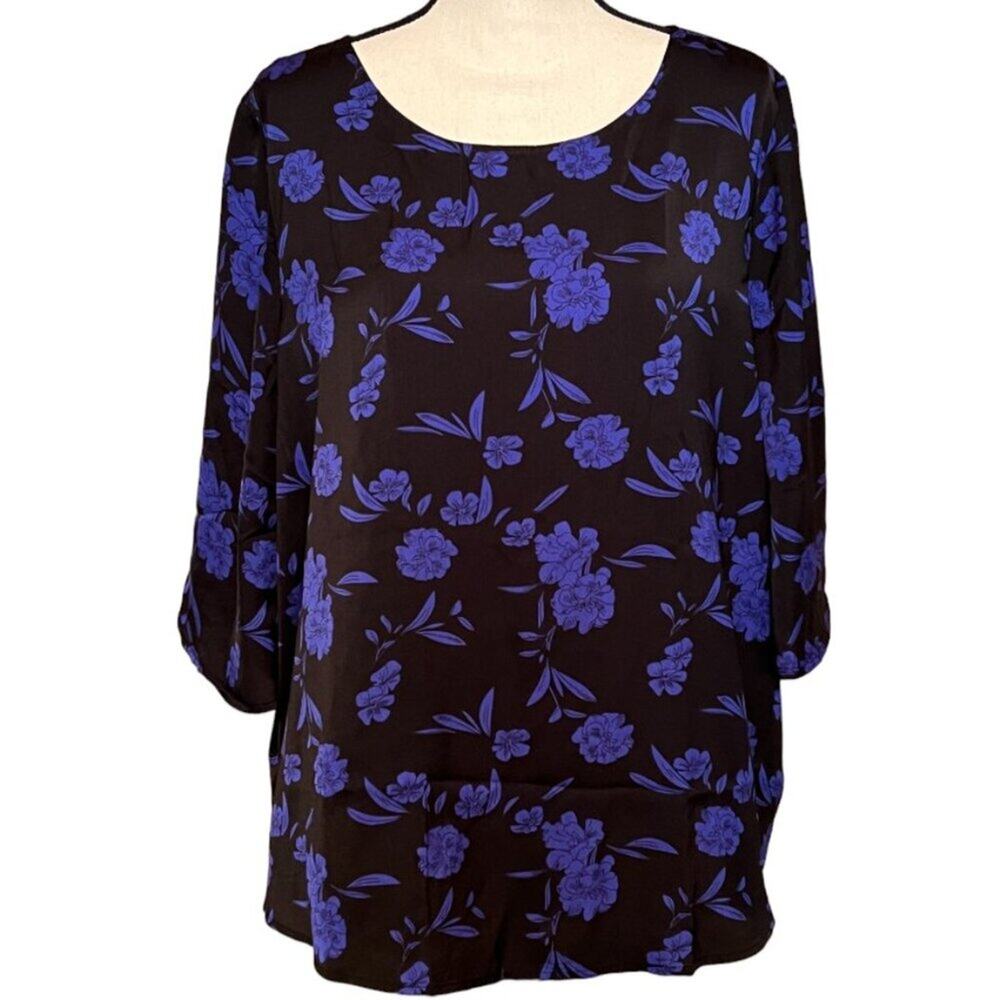 Ellos Black & Blue Short Sleeve Blouse Size 20